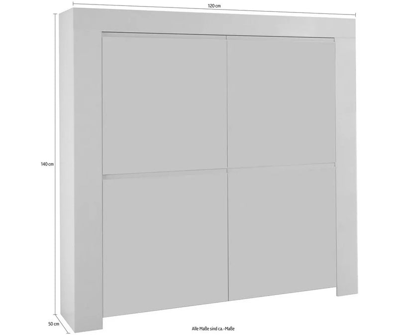 Aparador de pared moderno blanco brillante Ancho 140 cm Largo 120 cm Fondo 50 cm