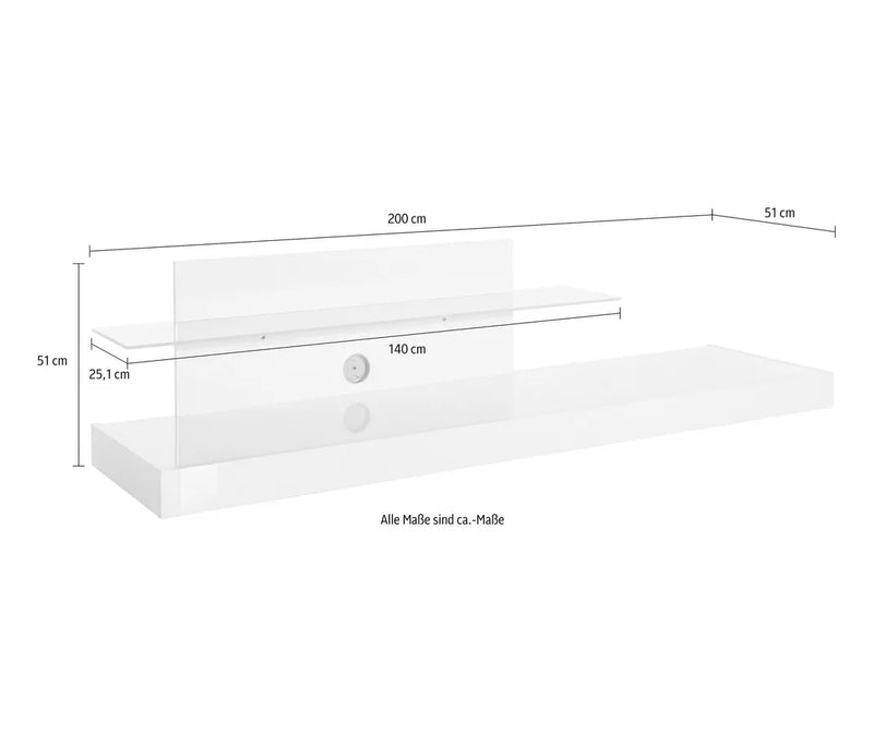 Mueble TV mueble alto con cristal blanco alto brillo 200 cm