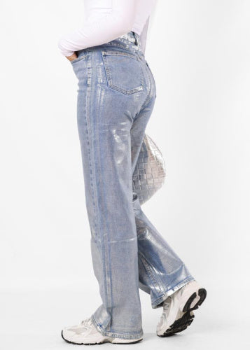 Dames broek metallic blauw xs s m l xl