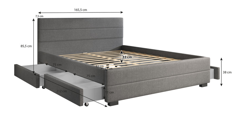 Tweepersoonsbed Loox - Grijs - 160x200 cm