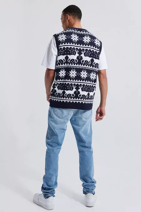 Chaleco de punto para hombre con estampado navideño SML XL XXL 