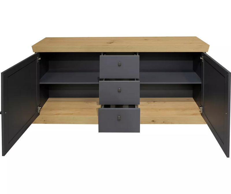 Dressoir wandmeubel landelijk wit mat antraciet lichtbruin Breedte 167 cm Diepte 44 cm Hoogte 86 cm