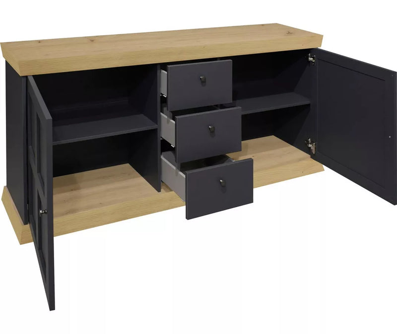 Dressoir wandmeubel landelijk wit mat antraciet lichtbruin Breedte 167 cm Diepte 44 cm Hoogte 86 cm