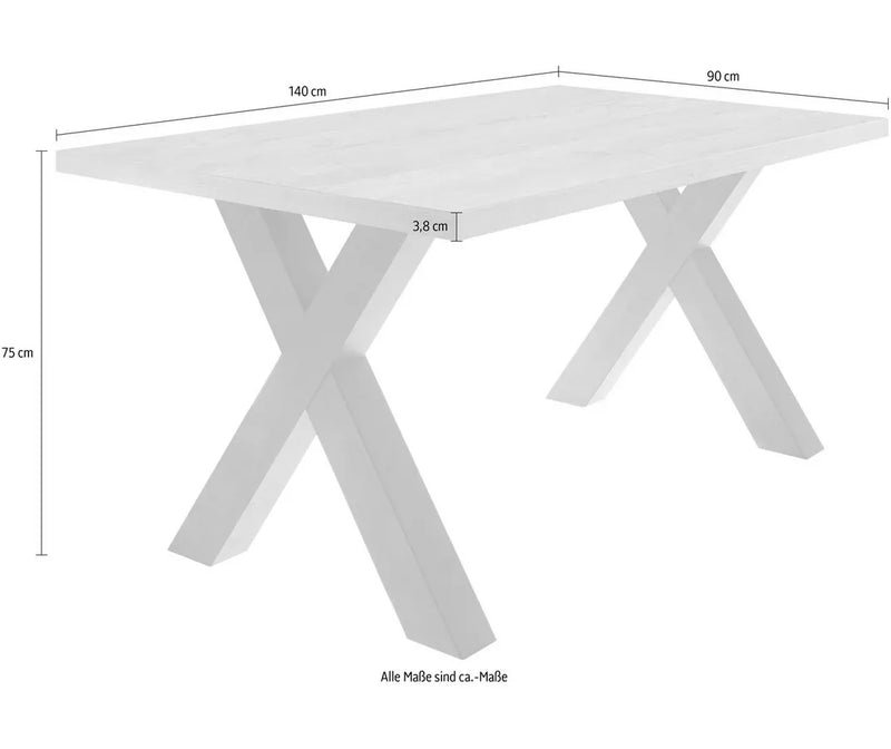 Eettafel kleur wit Breedte 140 cm Diepte 90 cm Hoogte 75 cm