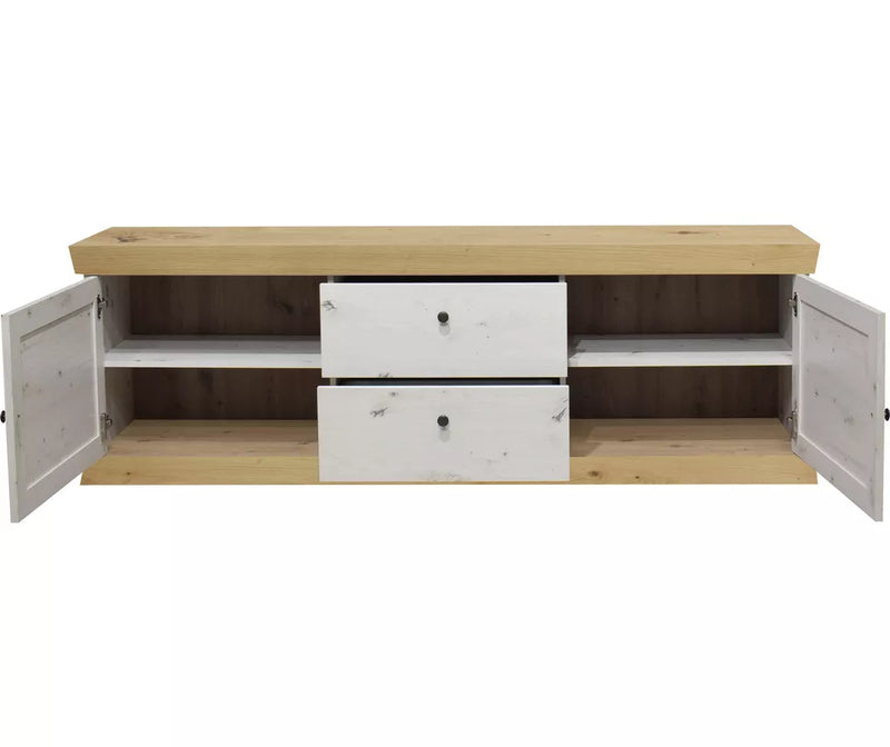 Mueble TV mueble alto rural mate gris claro blanco marrón claro gris oscuro Ancho 193 cm Fondo 44 cm Alto 62 cm