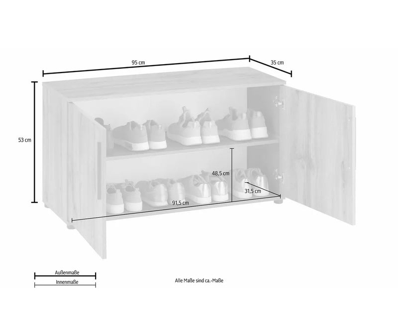 Schoenenkast Dressoir wit bruin grijs Breedte 95 cm Diepte 35 cm Hoogte 53 cm