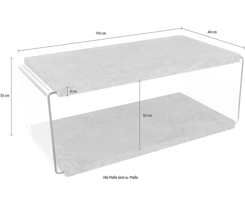 Salontafel woonkamermeubel modern grijs met glas Breedte 110 cm Diepte 55 cm Hoogte 43 cm