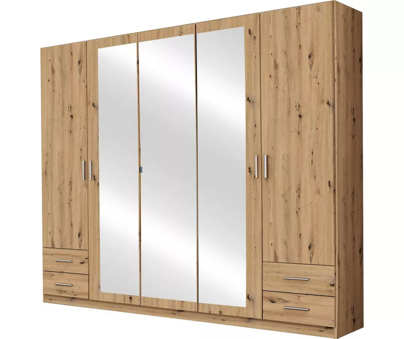 Kledingkast landelijk modern eiken lichtbruin donkergrijs wit Breedte 225 cm Diepte 59 cm Hoogte 210 cm