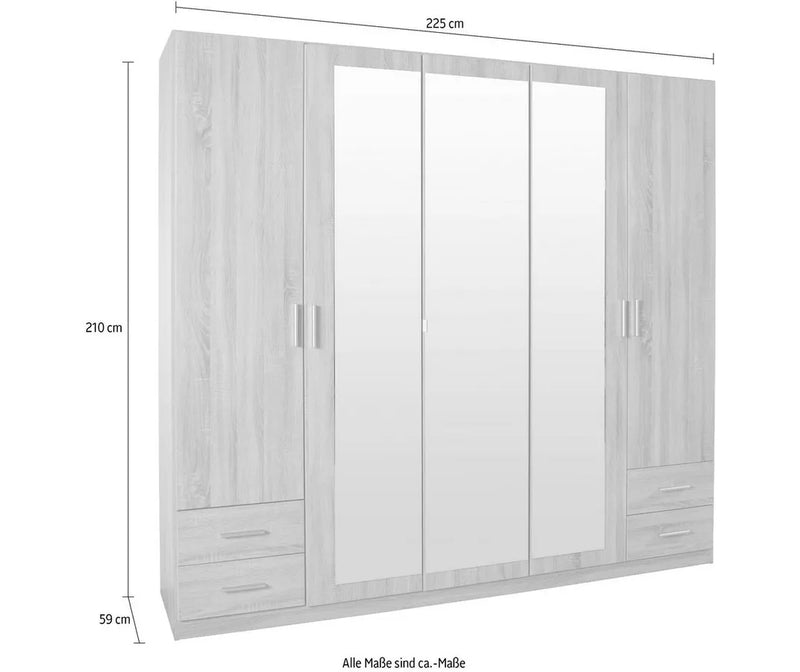 Armario rural moderno roble marrón claro gris oscuro blanco Ancho 225 cm Fondo 59 cm Alto 210 cm