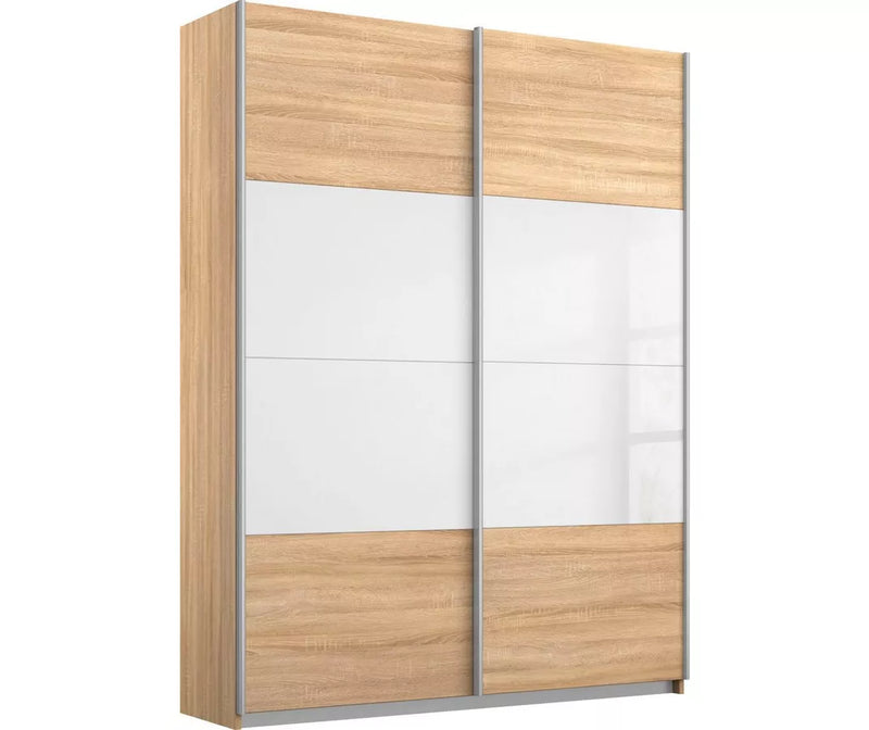 Armario armario con puertas correderas moderno alto brillo gris claro blanco gris oscuro roble marrón claro Ancho 136 cm Fondo 62 cm Alto 210 cm