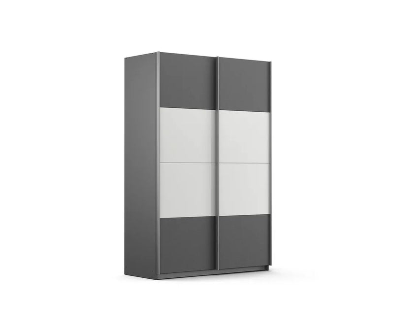 Armario armario con puertas correderas moderno alto brillo gris claro blanco gris oscuro roble marrón claro Ancho 136 cm Fondo 62 cm Alto 210 cm