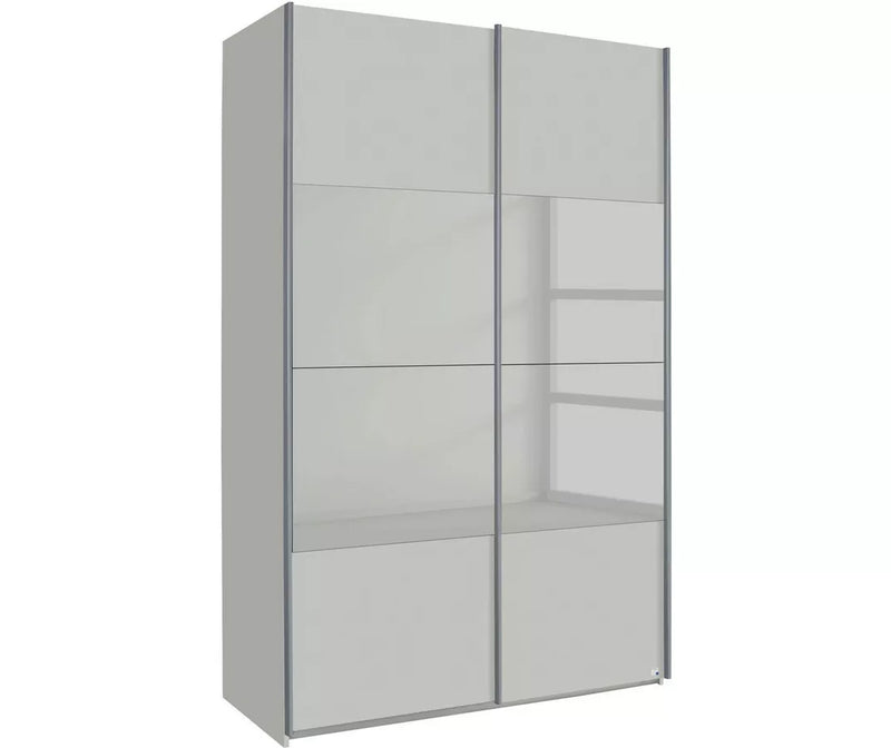 Kledingkast zweefdeurkast modern hoogglans lichtgrijs wit donkergrijs eiken lichtbruin Breedte 136 cm Diepte 62 cm Hoogte 210 cm