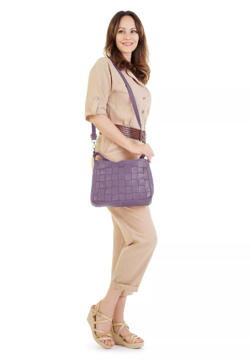 Bolso bandolera de mujer de piel auténtica violeta