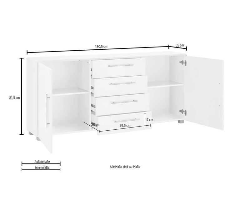 Dressoir wandmeubel modern bruin wit Breedte 180,5 cm Diepte 35 cm Hoogte 81,4 cm