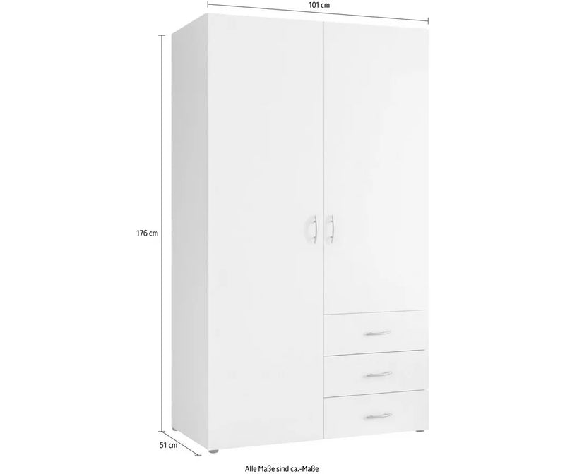 Kledingkast basic wit Breedte 101 cm Diepte 51 cm Hoogte 176 cm