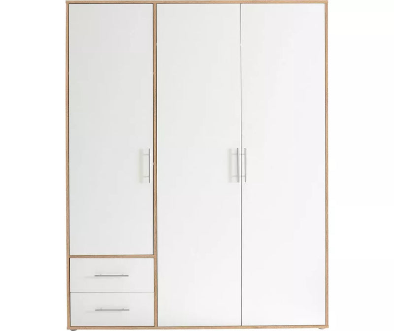 Kledingkast modern wit eiken bruin grijs Breedte 155 cm Diepte 60 cm Hoogte 195 cm