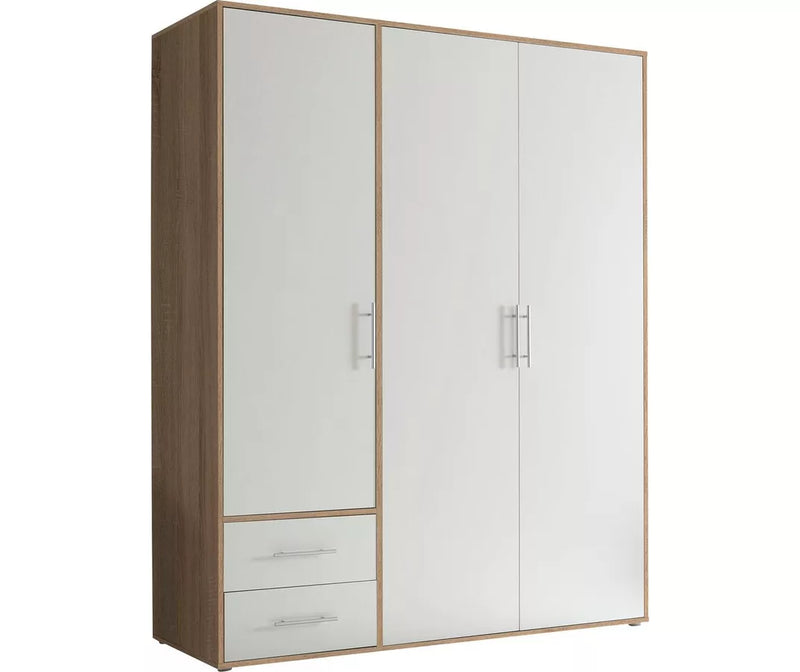 Kledingkast modern wit eiken bruin grijs Breedte 155 cm Diepte 60 cm Hoogte 195 cm