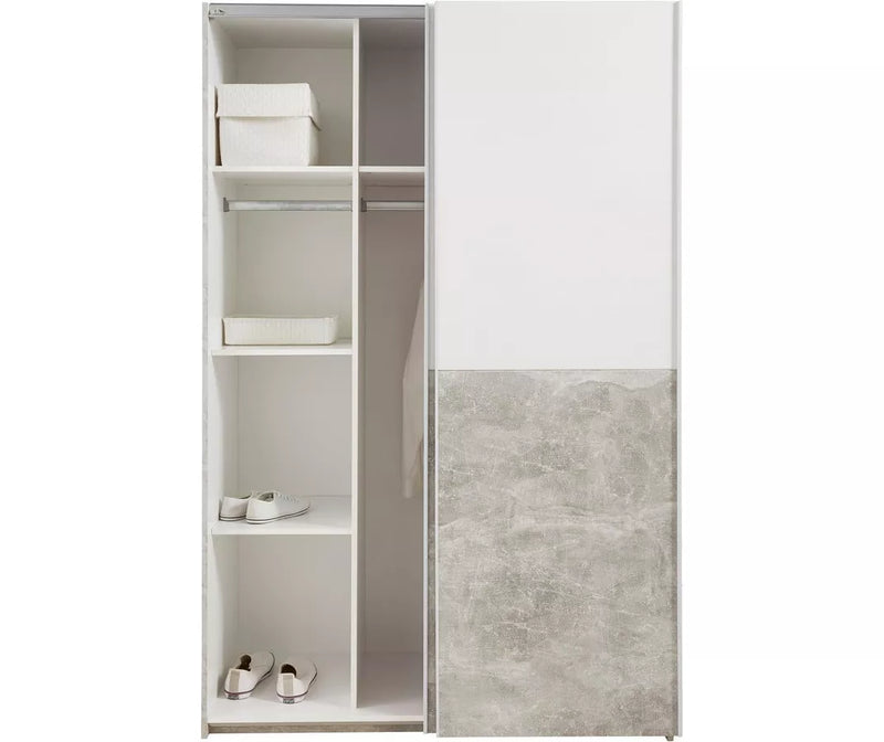 Kledingkast modern wit grijs Breedte 125 cm Diepte 62 cm Hoogte 196 cm