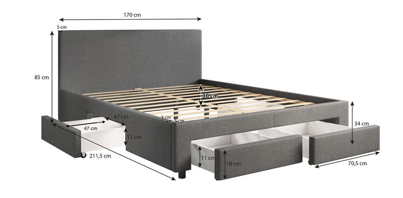 Tweepersoonsbed Suente - Grijs - 160x200 cm