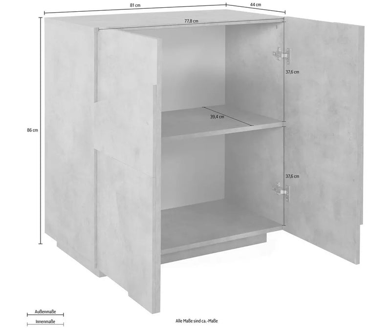 Dressoir wandmeubel modern grijs hoogglans wit donkergrijs Breedte 80 cm Diepte 44 cm Hoogte 86 cm