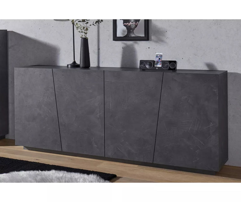 Aparador de pared moderno aspecto cemento gris blanco brillante Ancho 200 cm Fondo 43 Alto 86 cm