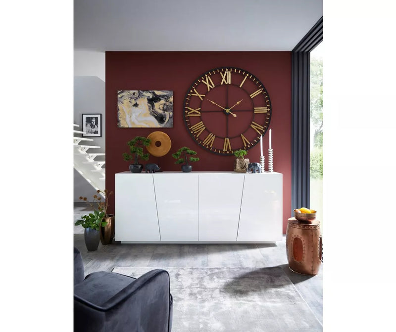 Aparador de pared moderno aspecto cemento gris blanco brillante Ancho 200 cm Fondo 43 Alto 86 cm