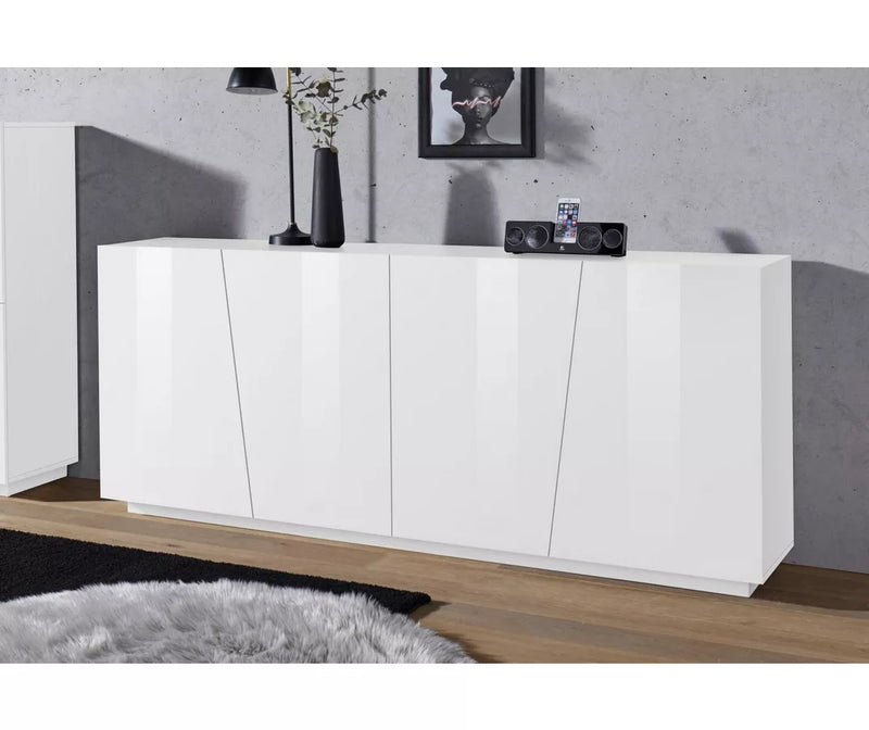 Dressoir wandmeubel modern cement-look grijs hoogglans wit Breedte 200 cm Diepte 43 Hoogte 86 cm