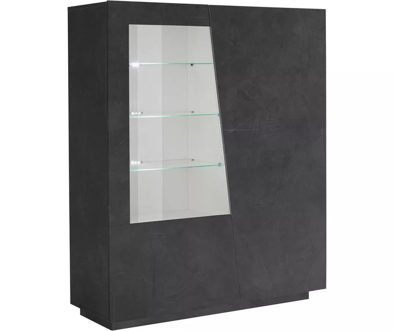 Dressoir wandmeubel modern hoogglans wit cement-look donkergrijs met glas Breedte 146 cm Lengte 120 cm Diepte 43 cm