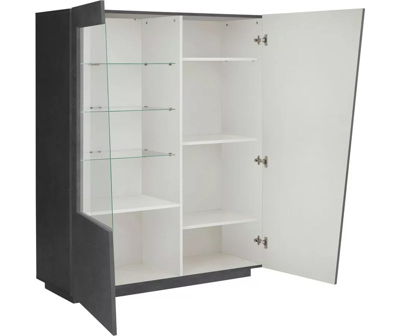 Dressoir wandmeubel modern hoogglans wit cement-look donkergrijs met glas Breedte 146 cm Lengte 120 cm Diepte 43 cm