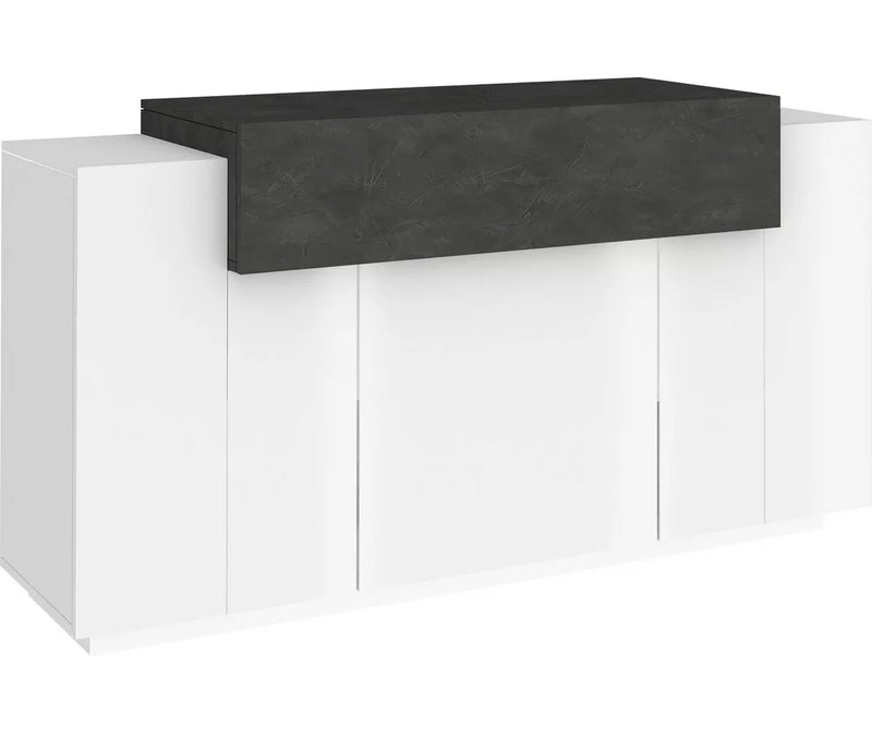 Aparador de pared moderno blanco marrón negro Ancho 140 cm Fondo 45 cm Alto 86 cm