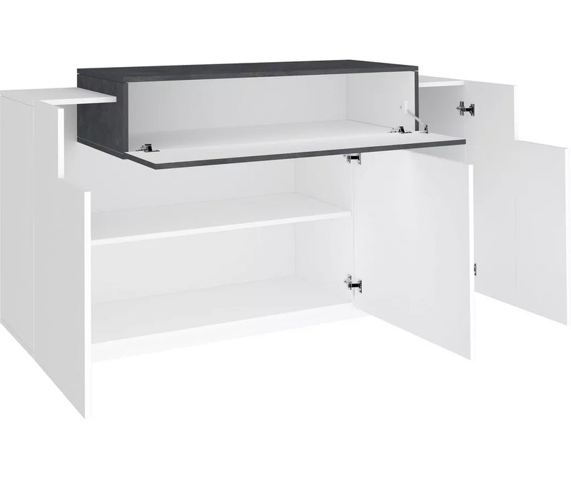 Dressoir wandmeubel modern wit bruin zwart Breedte 140 cm Diepte 45 cm Hoogte 86 cm