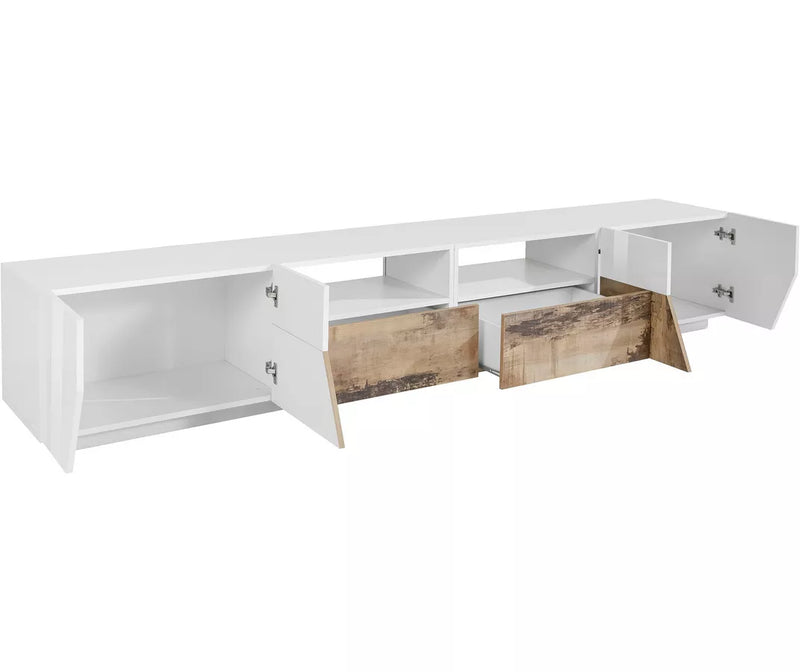 Mueble TV mueble alto moderno gris oscuro blanco marrón Ancho 260 cm Fondo 43 cm Alto 46 cm