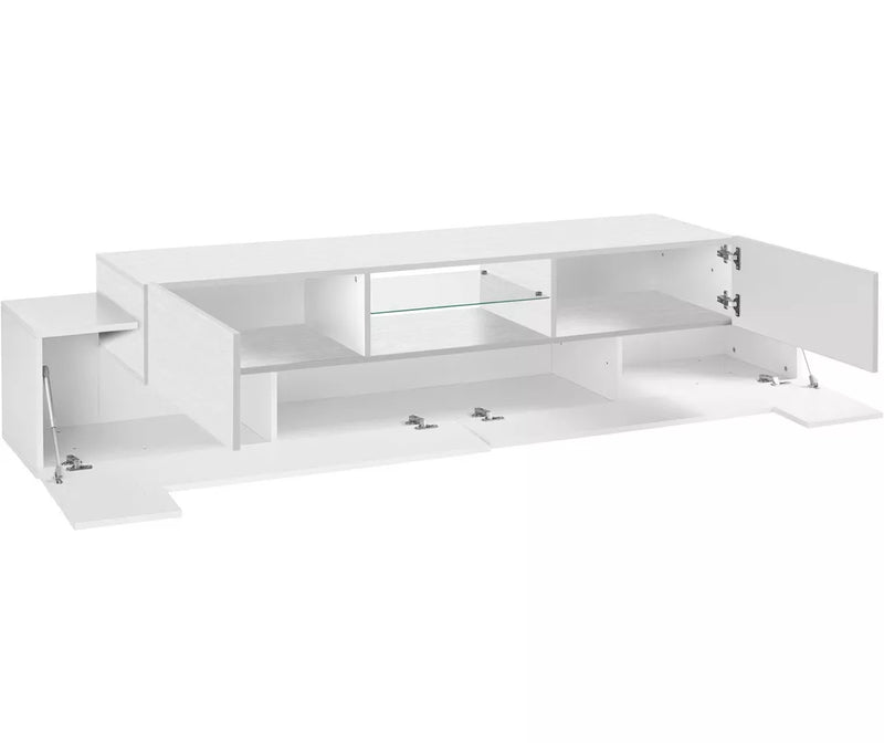 Mueble TV mueble alto blanco brillante con tapa de cristal Ancho 220 cm Fondo 45 cm Alto 51 cm