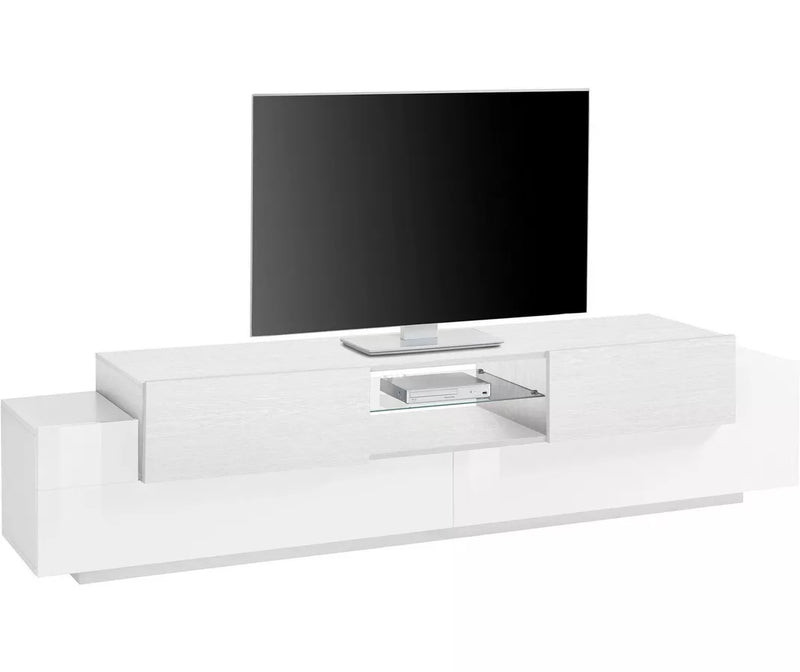 TV meubel wandmeubel hoogglans wit met glasplaat Breedte 220 cm Diepte 45 cm Hoogte 51 cm