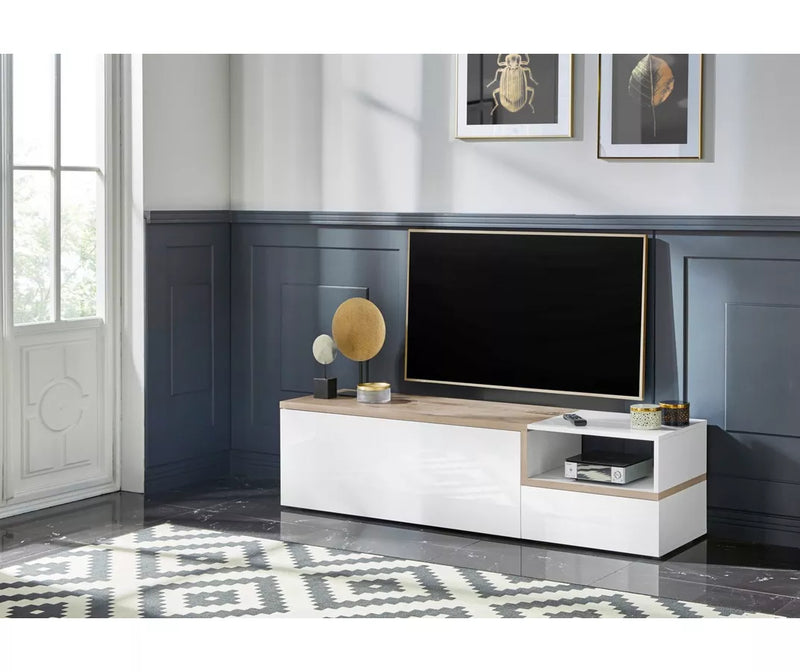 Mueble TV mueble alto blanco brillo 160x40x46 cm