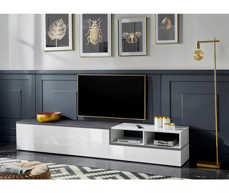 TV meubel wandmeubel modern hoogglans wit donkergrijs Breedte 240 cm Diepte 40 cm Hoogte 46 cm