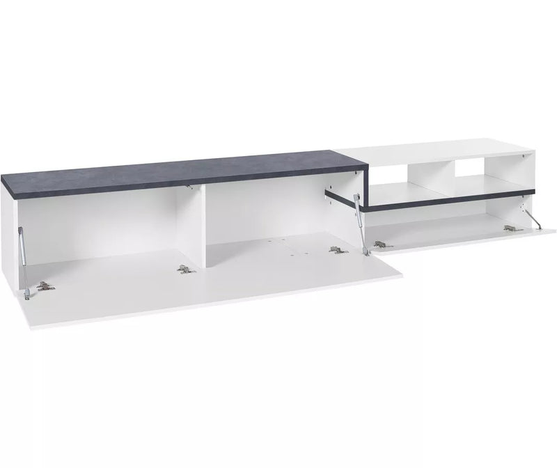 Mueble TV mueble alto moderno blanco brillante gris oscuro Ancho 240 cm Fondo 40 cm Alto 46 cm