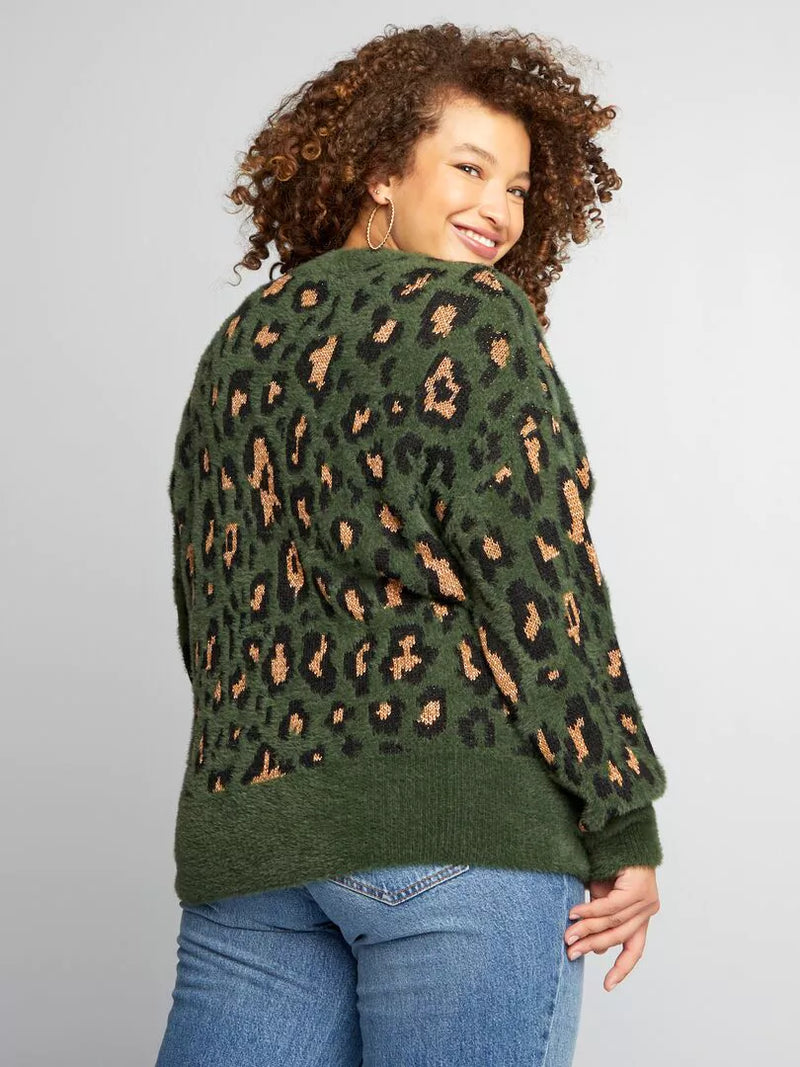 Jersey de mujer con motivo de leopardo verde xl xxl xxxl xxxxl