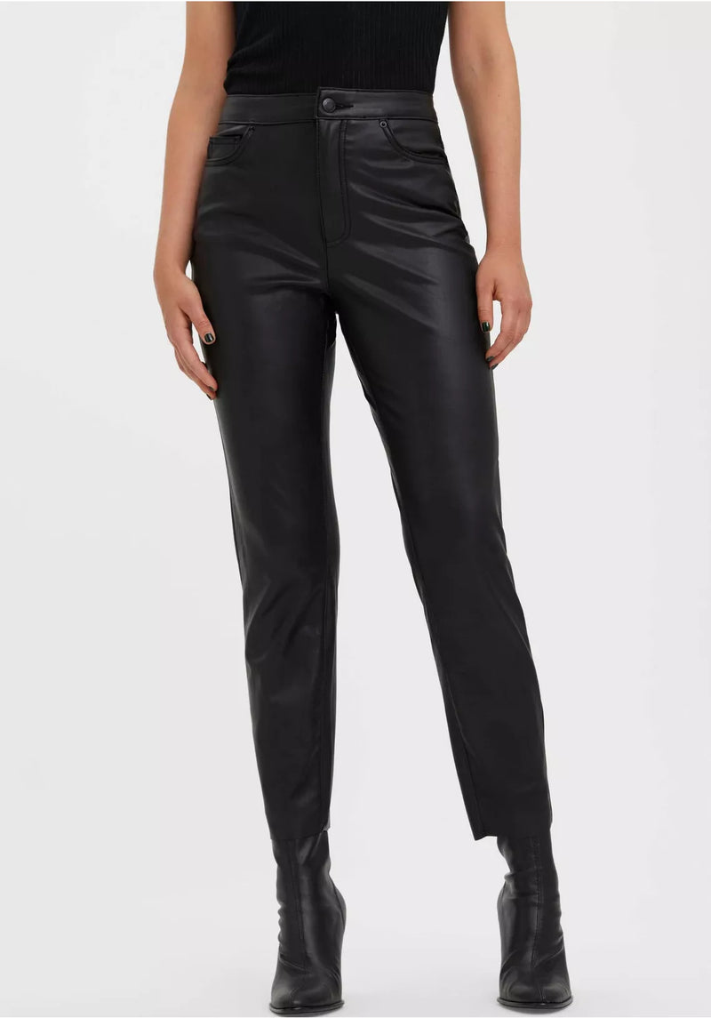 Dames leren broek zwart 30 32 34