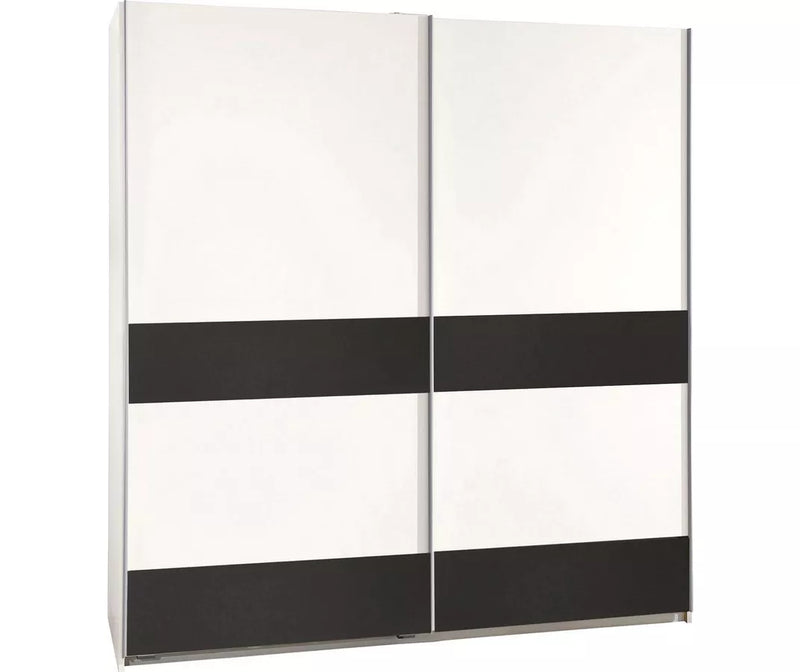 Kledingkast zweefdeurkast modern eiken bruin wit grijs zwart Breedte 180 cm Diepte 64 cm Hoogte 198 cm