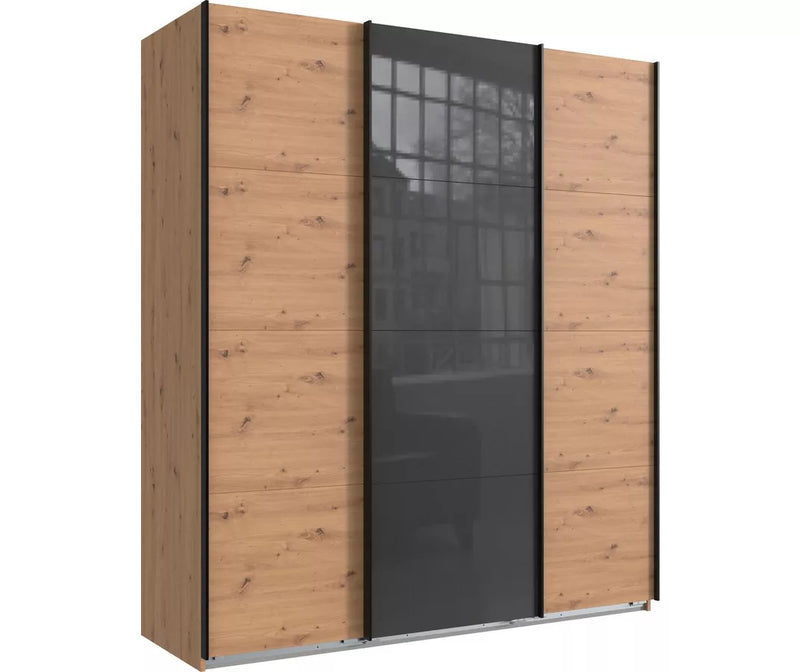 Armario con puertas correderas moderno alto brillo negro roble blanco marrón claro roble marrón oscuro Ancho 180 cm Fondo 64 cm Alto 210 cm