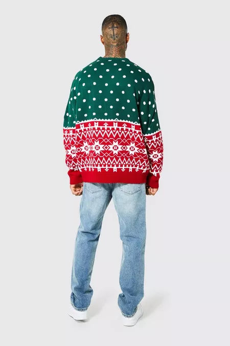 Jersey de hombre con estampado navideño verde oscuro rojo xs sml xl 