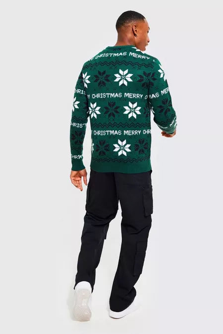 Jersey de hombre estampado navideño verde oscuro xs sml xl