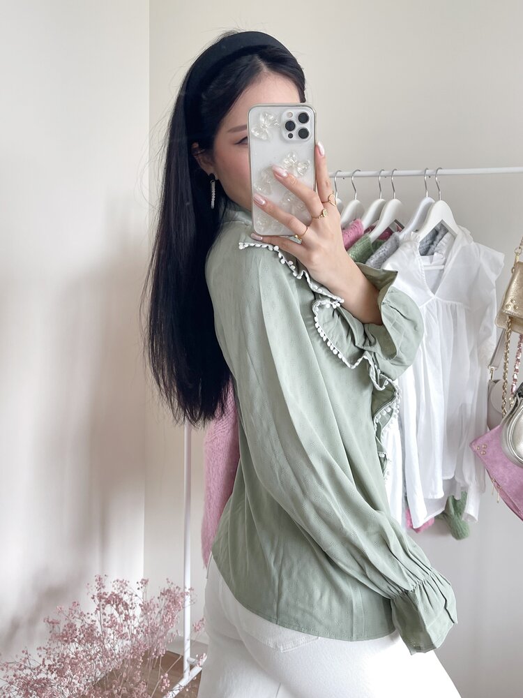 Dames blouse groen lichtblauw s m l