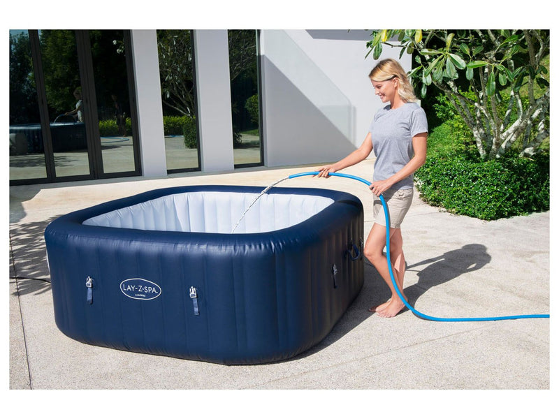 Jacuzzi inflable para exterior e interior blanco azul dimensiones 180 x 71 cm 6 personas 840 litros calor máximo 40 grados 