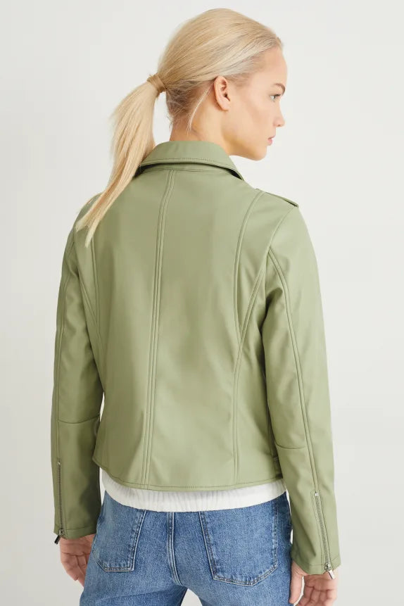 Chaqueta de mujer marca Clemens &amp; August con bolsillos cuero negro verde claro xs sml xl xxl xxxl