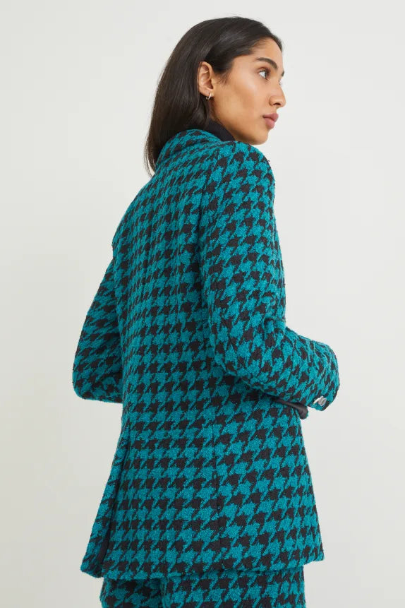 Clemens & August merk dames blazer geruit donkerturquoise blauw zwart xs s m l xl xxl xxxl