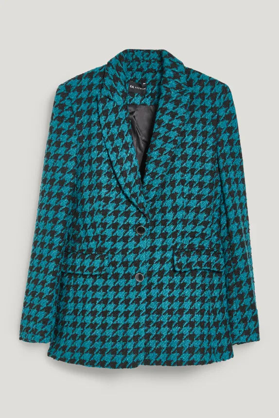 Clemens &amp; August marca blazer para mujer a cuadros azul turquesa oscuro negro xs sml xl xxl xxxl