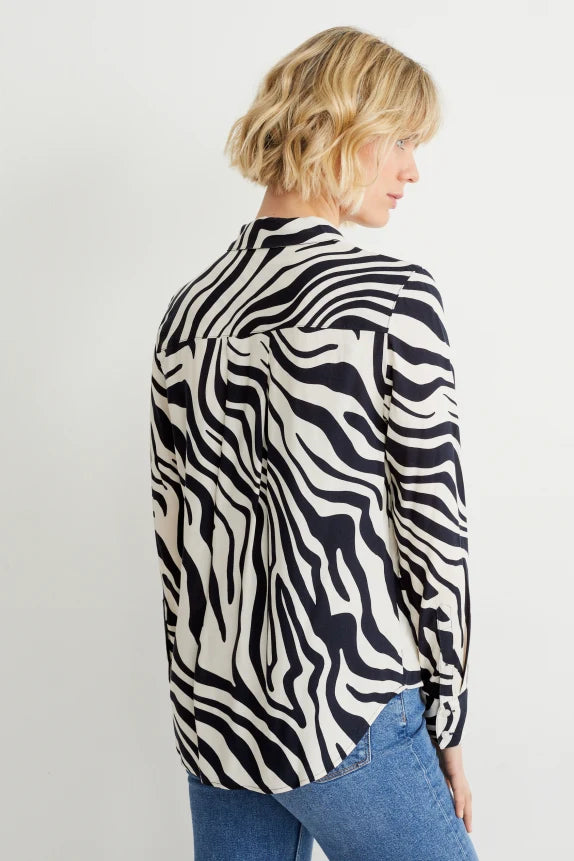 Clemens & August merk dames blouse overhemd zebra zwart blauw wit xs s m l xl xxl