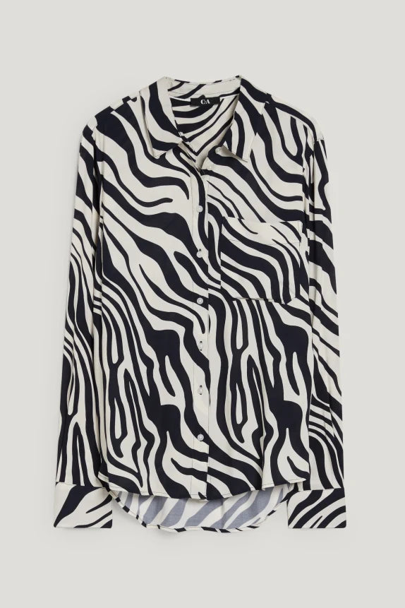 Clemens & August merk dames blouse overhemd zebra zwart blauw wit xs s m l xl xxl